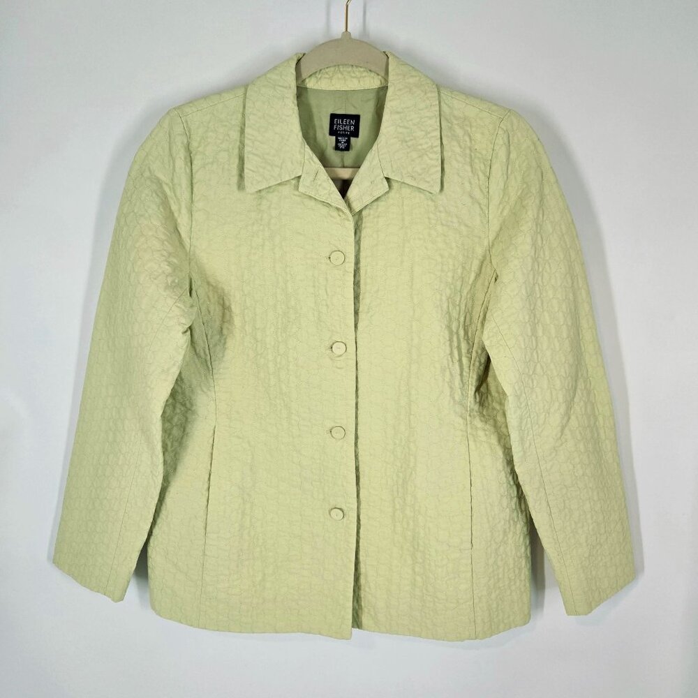 Eileen Fisher Light Green Quilted Button Up Jacket Women's Size PS Petite Small